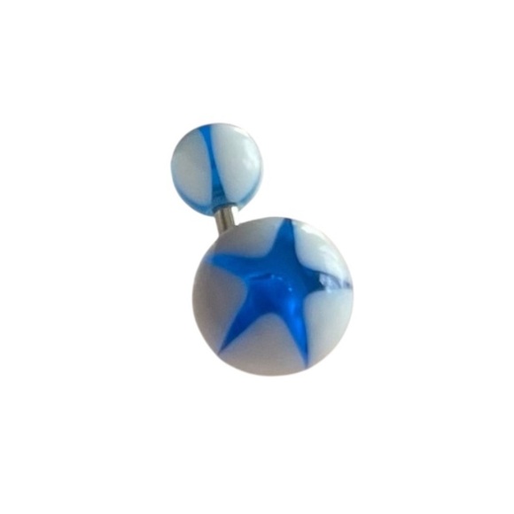 NEW - Blue/White Star Acrylic Balls Steel Belly Rings - Banana Barbell … - Picture 3 of 5